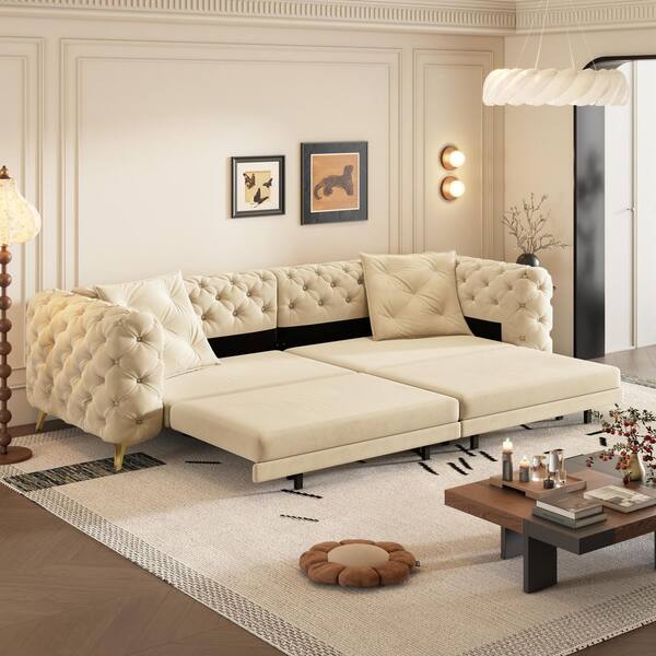 Noble House Judith 97.7 in. Apricot Upholstered Velvet Convertible