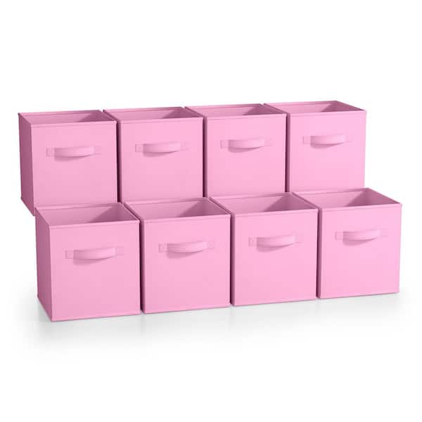 Sorbus Storage Bins Handles, Pink 10.5 in. W x 11 in. H  Fabric Decorative Basket  Set of 8, Foldable Closet Organizer Cubes