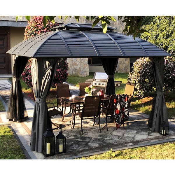 KOZYARD Odyssey 10ft.D x 9ft.H x 12ft.W Aluminum Hardtop Gazebo with Galvanized Steel Roof, Mosquito Net and Privacy Sidewall