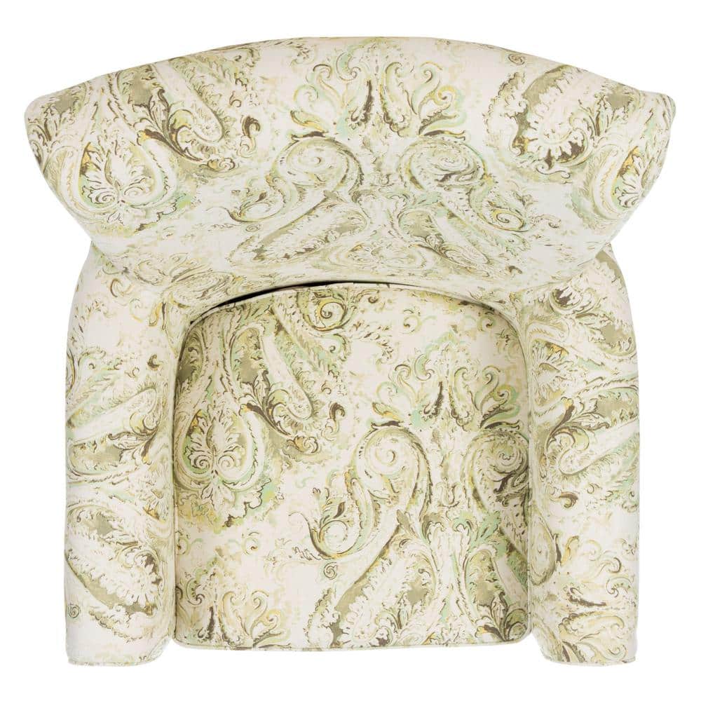 Contemporary Floral Green Linen-Blend Wood Accent Chair