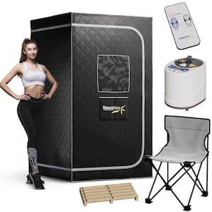 1-Person Indoor PP Plastic 900 Watt Portable Steam Home Sauna with Digital Controller and Foldable Chair, Black