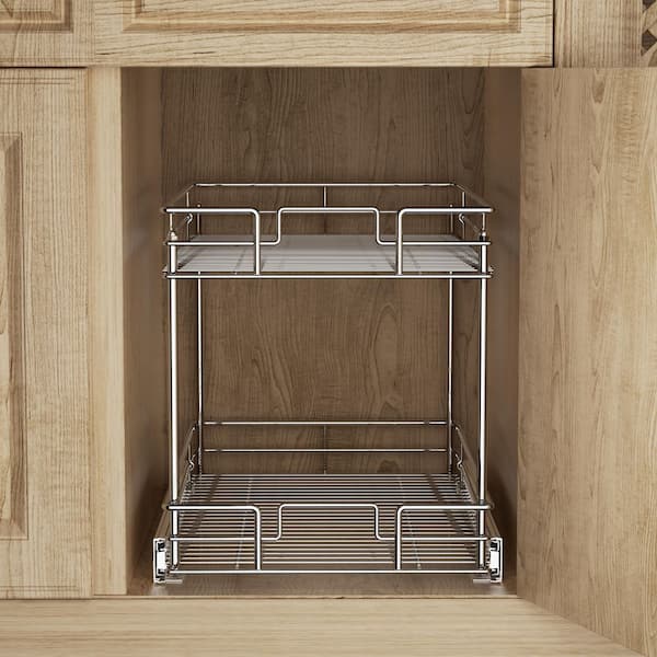 HomLux Silver 11-in W x 16.4-in H 2-Tier Cabinet-mount Metal Soft Close  Pull-out Sliding Shelf Kit in the Cabinet Organizers department at