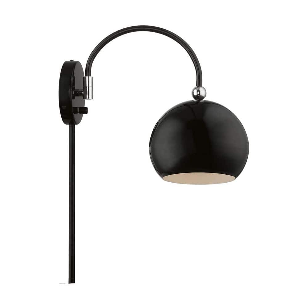 Shiny Black and Chrome Swing Arm Wall Lamp