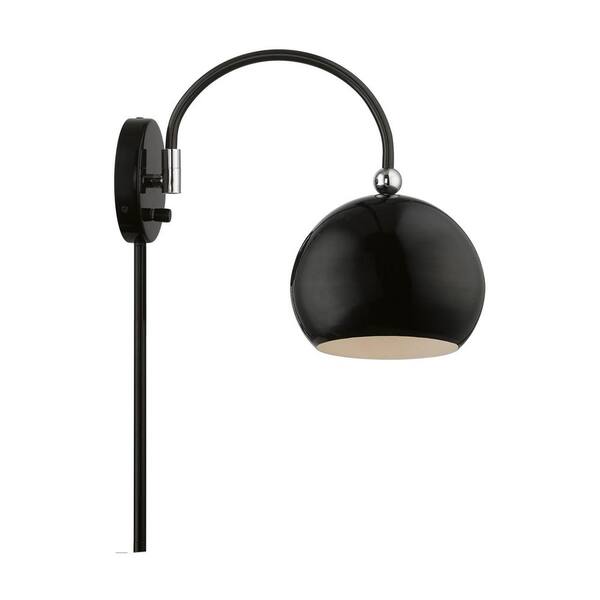 Livex Lighting Stockton 8 in. 1-Light Shiny Black Swing Arm Wall