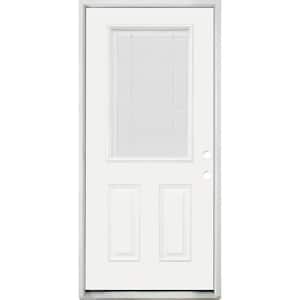 32 in. x 80 in. Reliant Clear 1/2 Lite LHIS White Micro-Blind White Primed Fiberglass Prehung Front Door Nickel Hinges