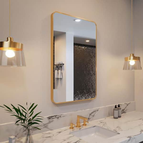 Nivorix Lira 24 in. W x 36 in. H Tempered Glass Brushed Gold
