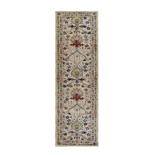 2 ft. x 10 ft. Ivory Morris Hand Tufted Wool Traditional Area Rug