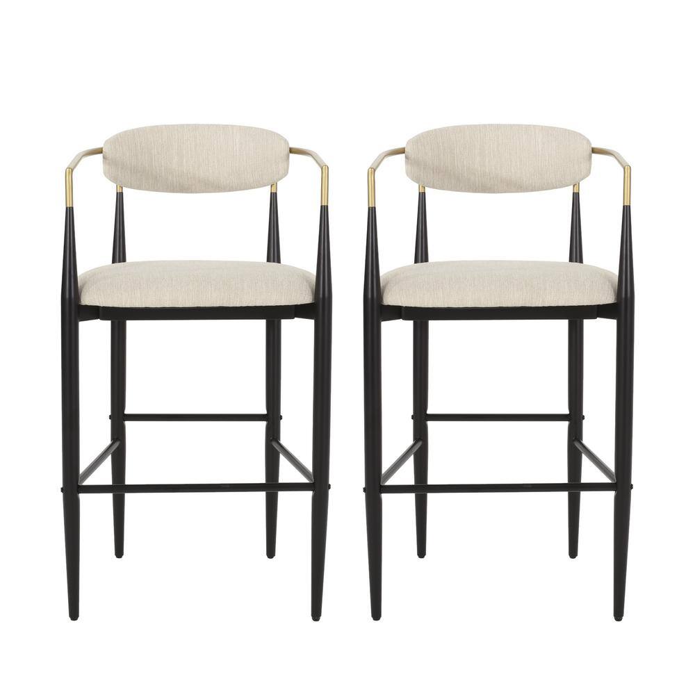 Noble House Boise 30 in. Beige and Black Bar Stool (Set of 2) 109892