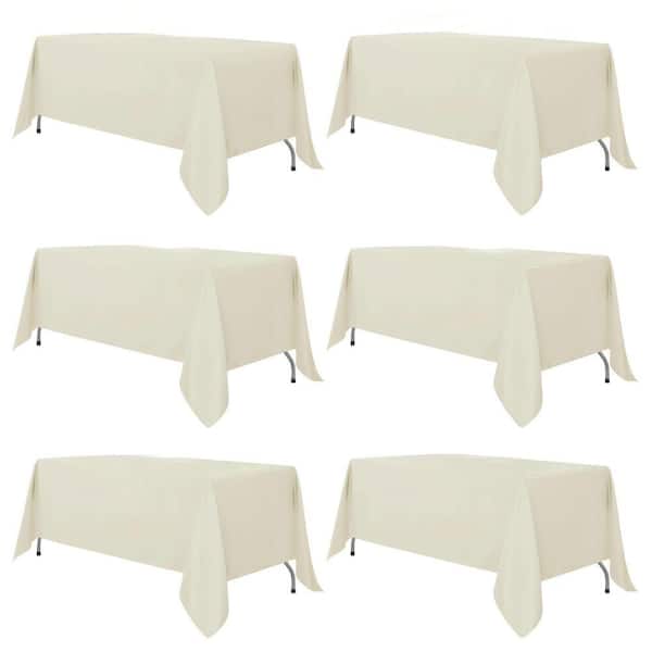 70 in. W x 120 in. L Vintage Fabric Reusable and Washable Table Clothes, Table Covers for Wedding, Party, Ivory (6-Pack)