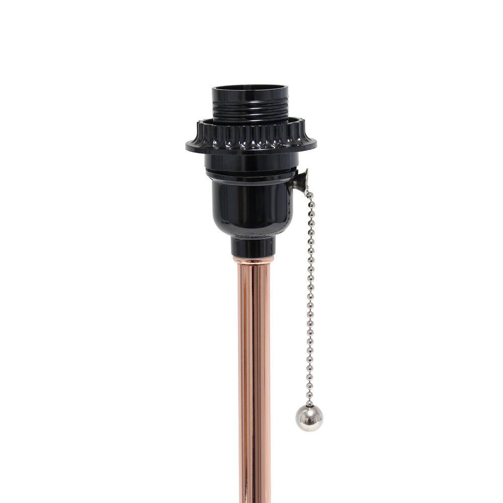 19.5" Rose Gold Metal Table Lamp with White Fabric Shade and Power Outlet