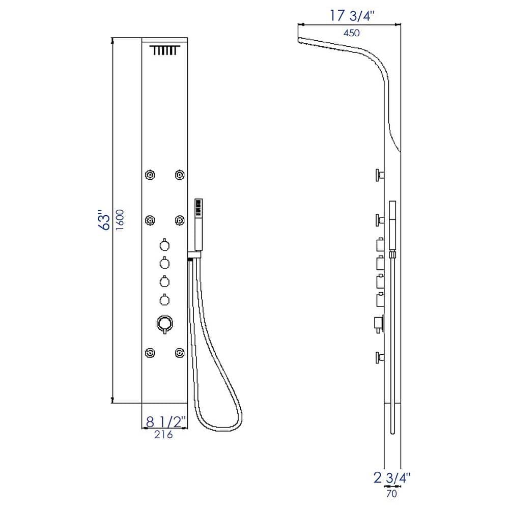 Brushed Stainless Steel 63'' Shower Panel with Fixed Shower Head