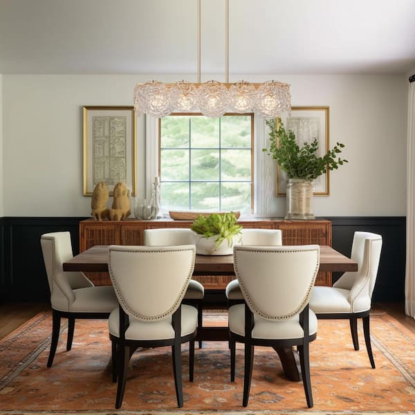 33 in. 5-Light Dark Gold Island Chandelier Lighting, Modern Farmhouse Pendant Light with Water Ripple Clear Glass Shade