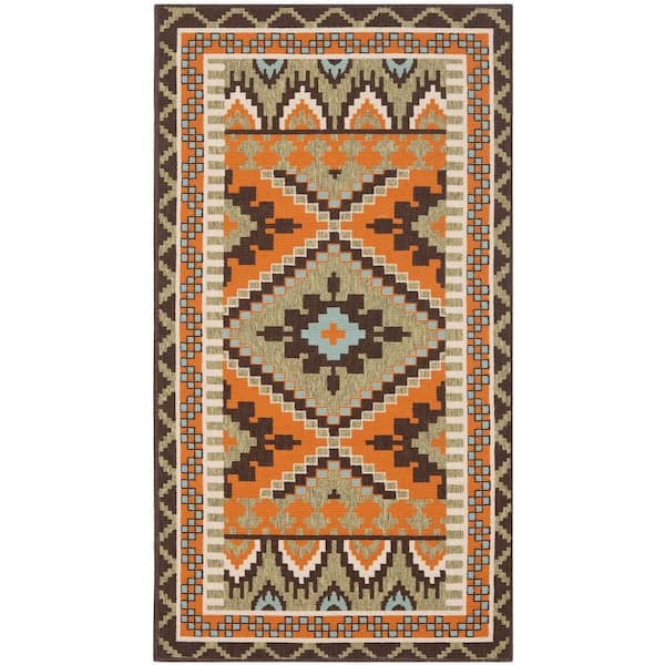 SAFAVIEH Veranda Green/Terracotta Doormat 3 ft. x 5 ft. Border Indoor/Outdoor Patio Area Rug