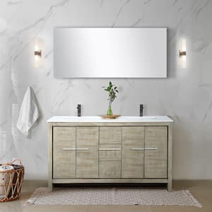 Lafarre 60 in W x 20 in D Rustic Acacia Double Bath Vanity, White Quartz Top and Gun Metal Faucet Set