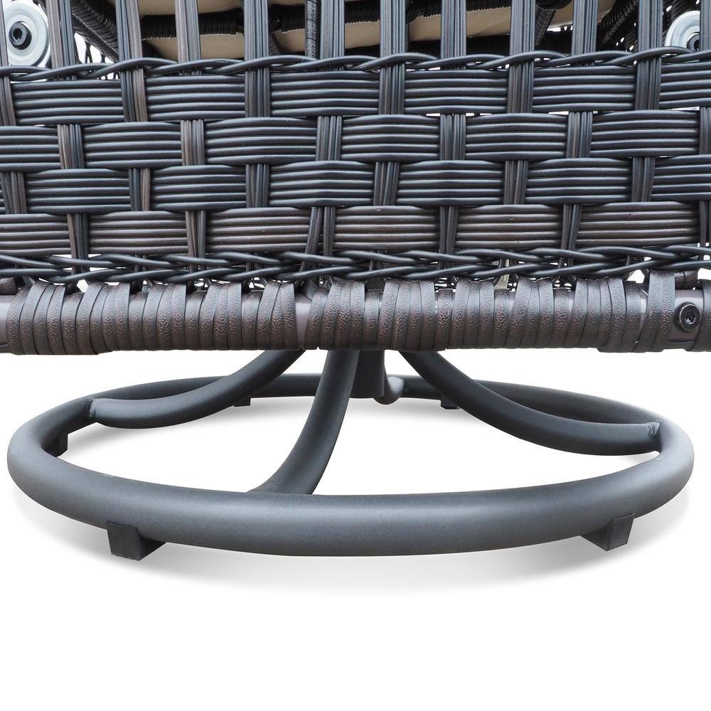 Khaki Wicker Swivel Glider Rocker Patio Set with Glass Table