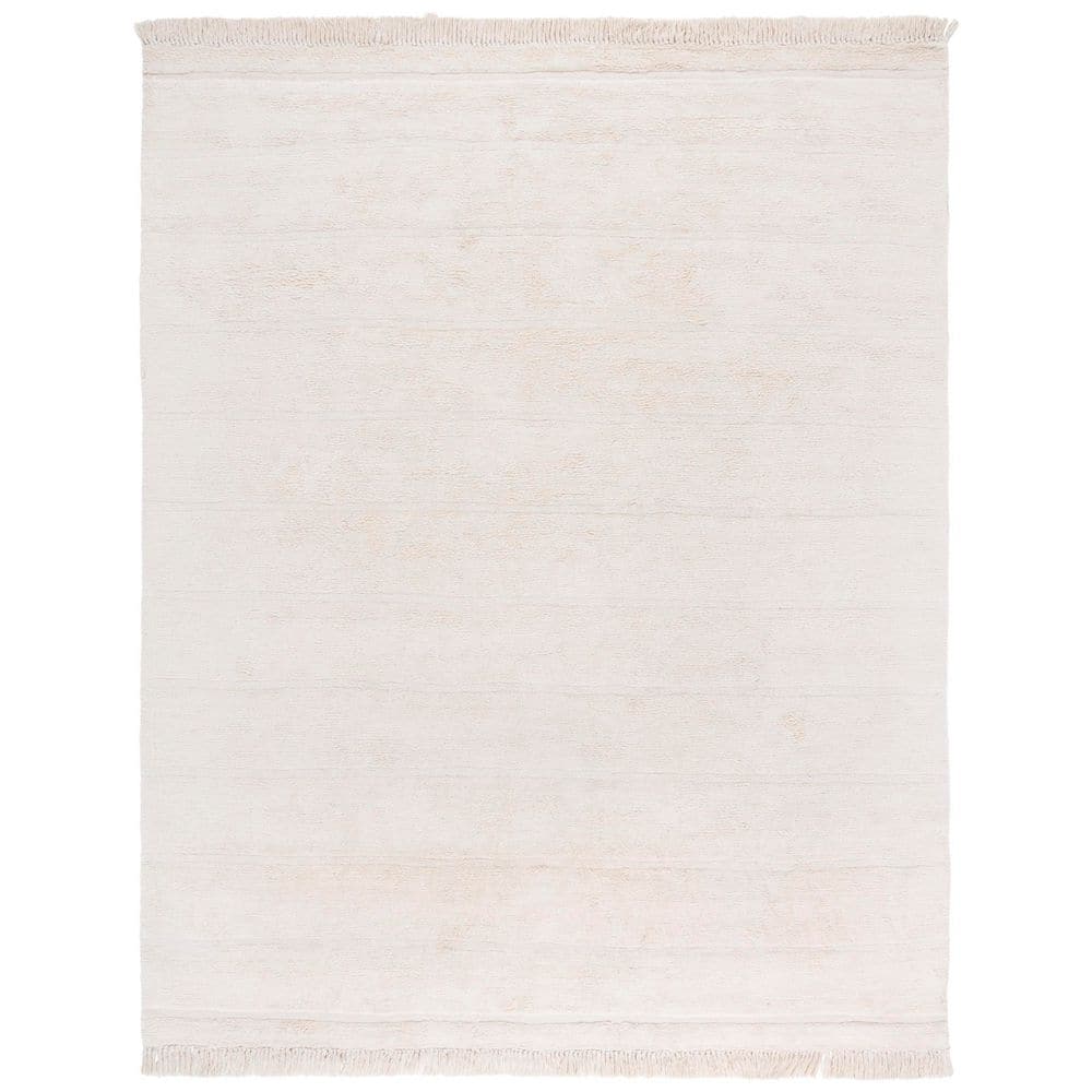 SAFAVIEH Easy Care Ivory 8 ft. x 10 ft. Solid Striped Fringe Area Rug ...