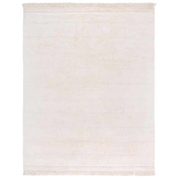 SAFAVIEH Easy Care Ivory 8 ft. x 10 ft. Solid Striped Fringe Area Rug