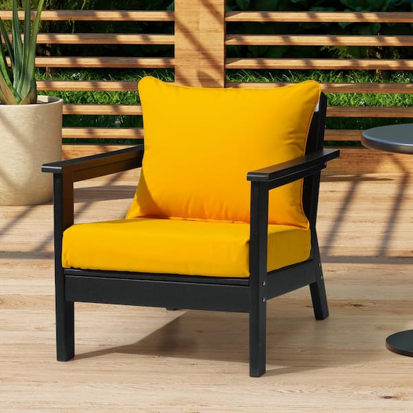 FadingFree (Set of 1) 25 in x 25 in Outdoor Patio Deep Seating Lounge Chair Seat Cushion and Back Pillow Set, Yellow