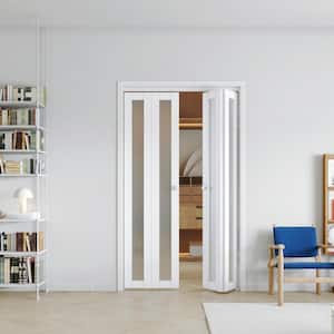 48 in x 80 in (Double Doors) Frosted glass Single Glass Panel Bi-Fold Doors, Multifold Interior Doors with Hardware Kits