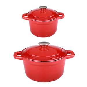 Neo 4-Pcs Cast Iron Stock Pot Set in Red