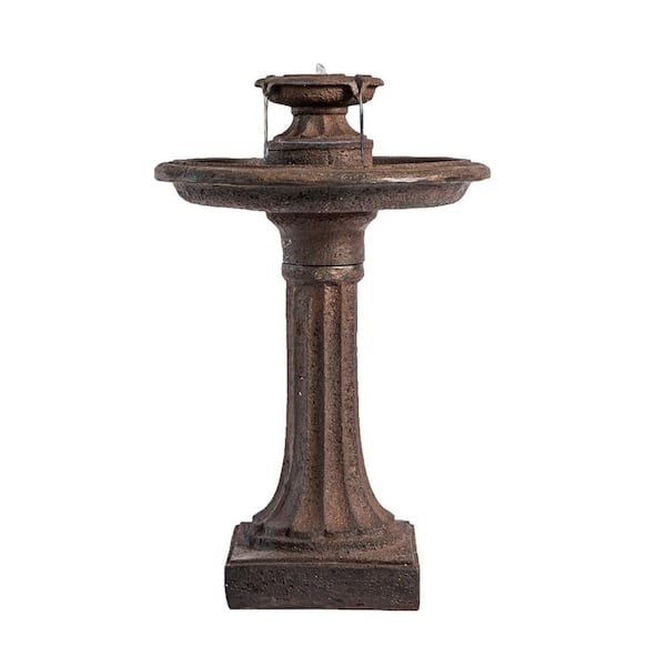 XBRAND 28 in. H Tiered Freestanding Classic Bird Bath Outdoor Water Fountain with Auto Shut-Off Pump, Brown