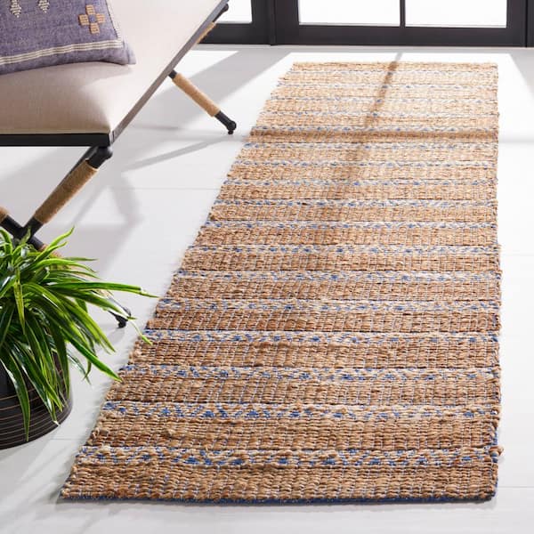 Natural Fiber Blue/Beige 2 ft. x 8 ft. Striped Woven Runner Rug