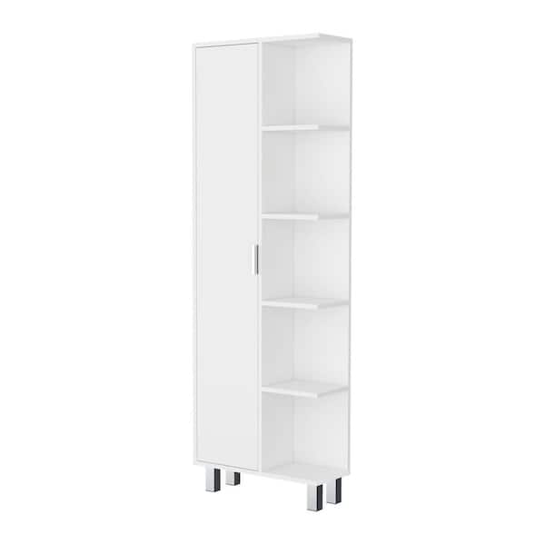 20.9 in. W x 8.2 in. D x 62.9 in. H White MDF Freestanding Linen Cabinet with 1 Door and 9-Shelves