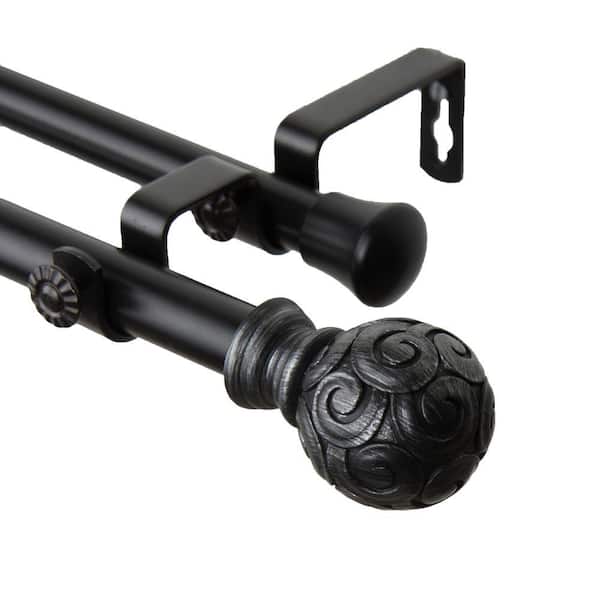 Rod Desyne 28 in. - 48 in. Telescoping Double Curtain Rod Kit in Black with Bonbon Finial