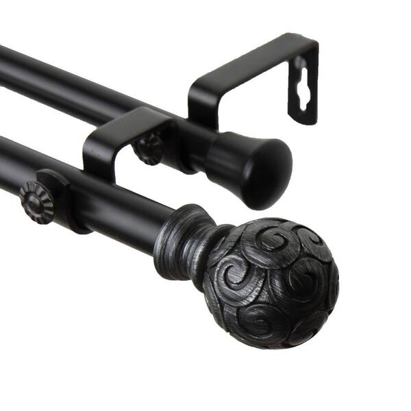 Rod Desyne 66 in. - 120 in. Telescoping Double Curtain Rod Kit in Black with Bonbon Finial