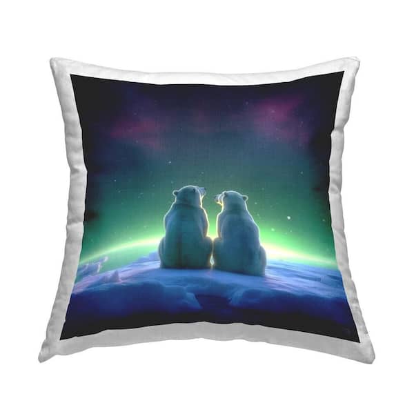 Stupell Industries Bears Under Northern Lights Green Print Polyester 18 in. x 18 in. Throw Pillow