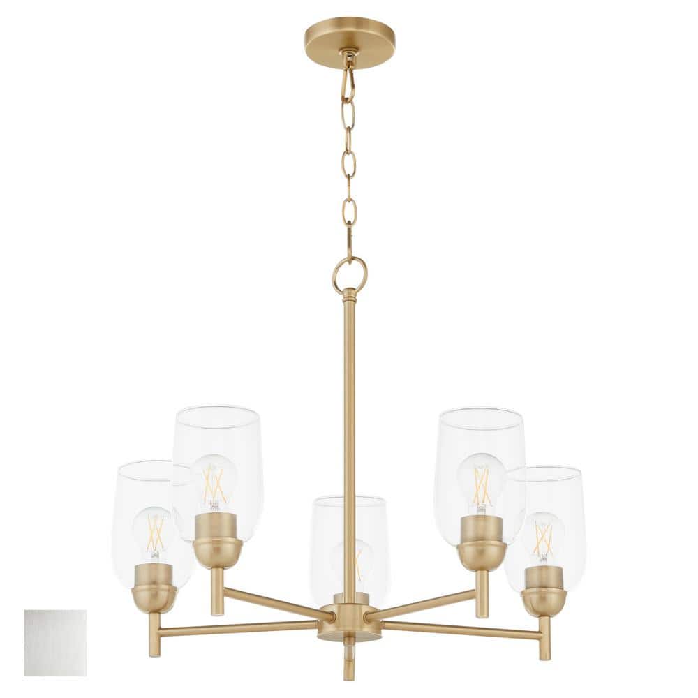 Wallinger 60 Watt 5 Light Satin Nickel Black Chandelier Light with Clear Glass Shade, No Light Bulb Included price history on PriceWatchPro