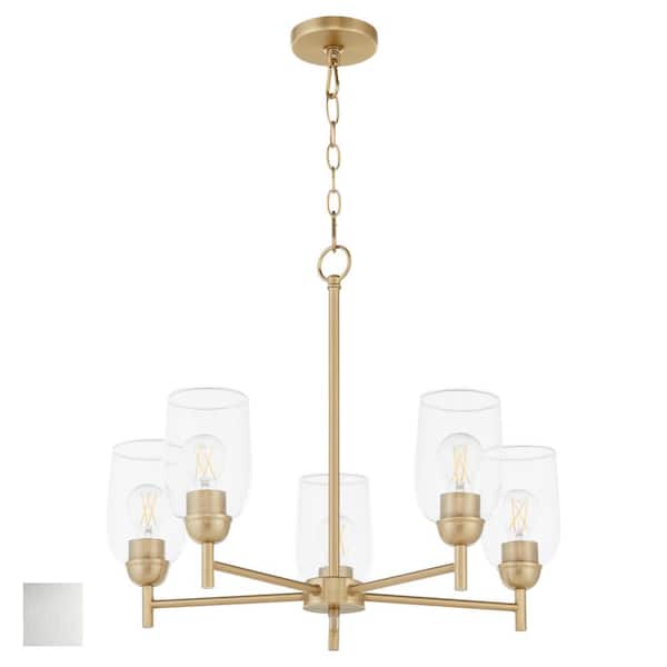 Wallinger 60 Watt 5 Light Satin Nickel Black Chandelier Light with Clear Glass Shade, No Light Bulb Included
