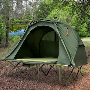 2-Person PVC Outdoor Camping Tent with External Cover-Green, Large Roller Carrying Bag