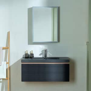 TN 35.38 in. W x 19.63 in. D Single Sink Floating Bath Vanity in Mature Oak with Matte Black Quartz Top