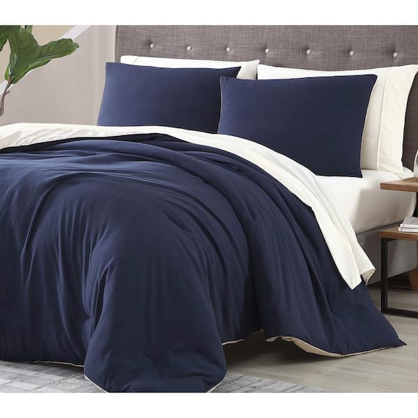 Arica 7-Piece Enzyme Washed Navy/Taupe Polyester Queen BIAB ...