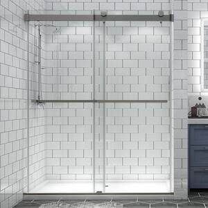 Victoria 56-60 in. W x 74 in. H Sliding Frameless Shower Door in Brushed Nickel Finish with Clear Glass