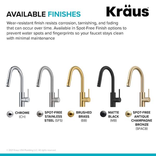 KRAUS Oletto Single Handle Pull Down Kitchen Faucet in Brushed Brass Finish KRAUS Oletto Single Handle Pull Down Kitchen Faucet in Brushed Brass Finish