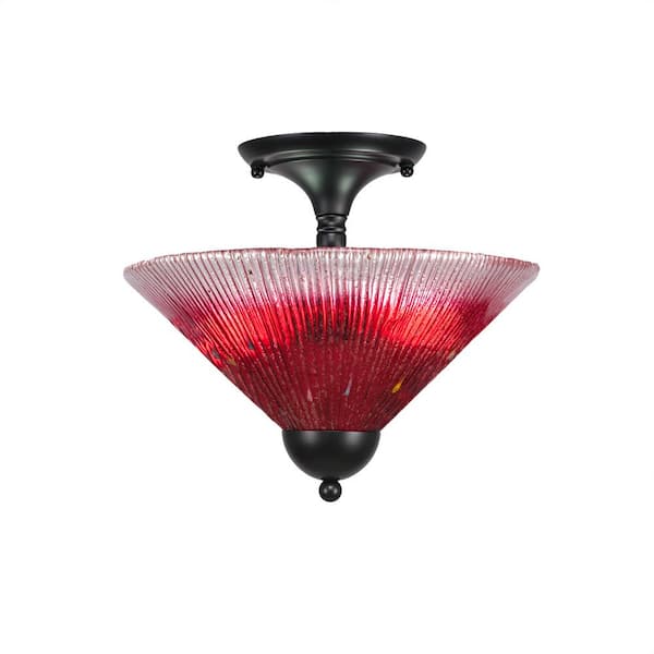 Unbranded Bristol 11.25 in. 2-Light Matte Black Semi-Flush with 12 in. Raspberry Crystal Glass Shade No Bulbs Included