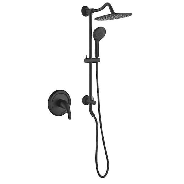 AIMADI Single Handle 3-Spray Wall Mount Shower Faucet 3.2 GPM with Pressure Balance Brass Exposed Shower System in Matte Black