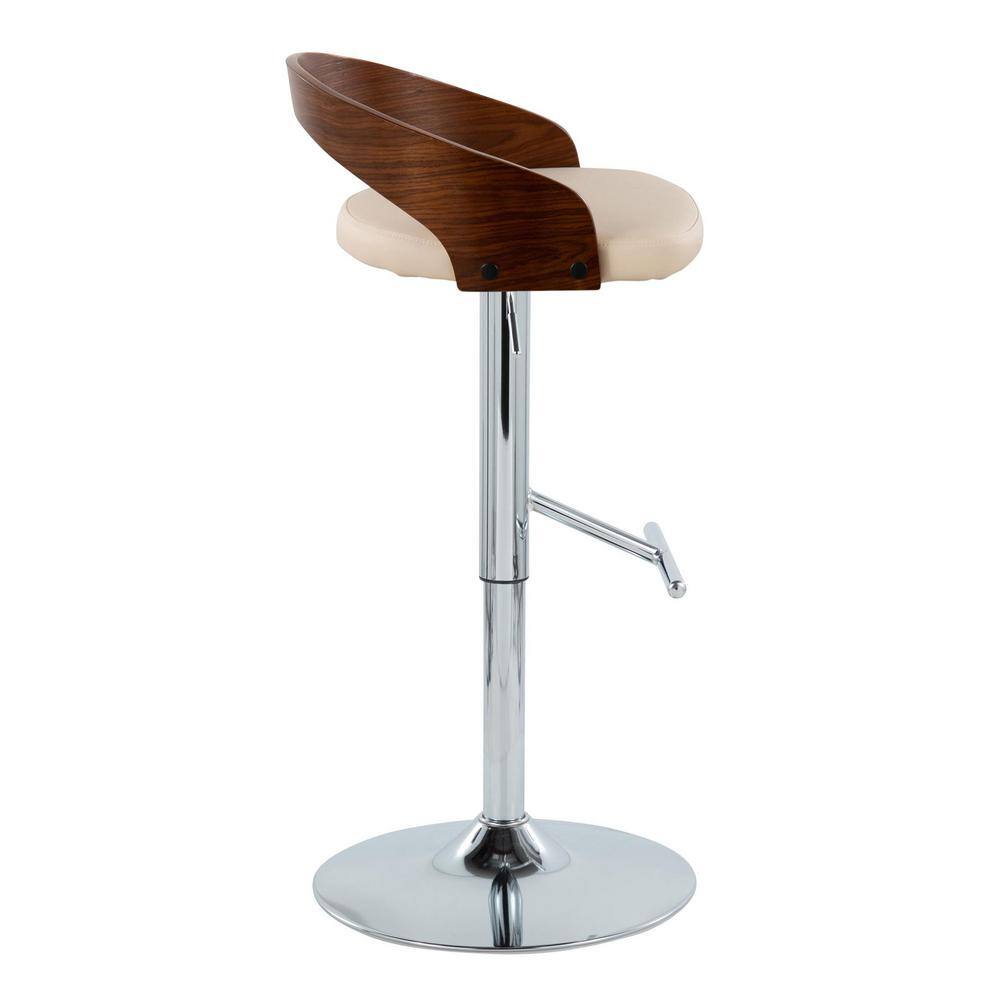 Walnut and Chrome Adjustable Swivel Barstools with Beige Upholstery