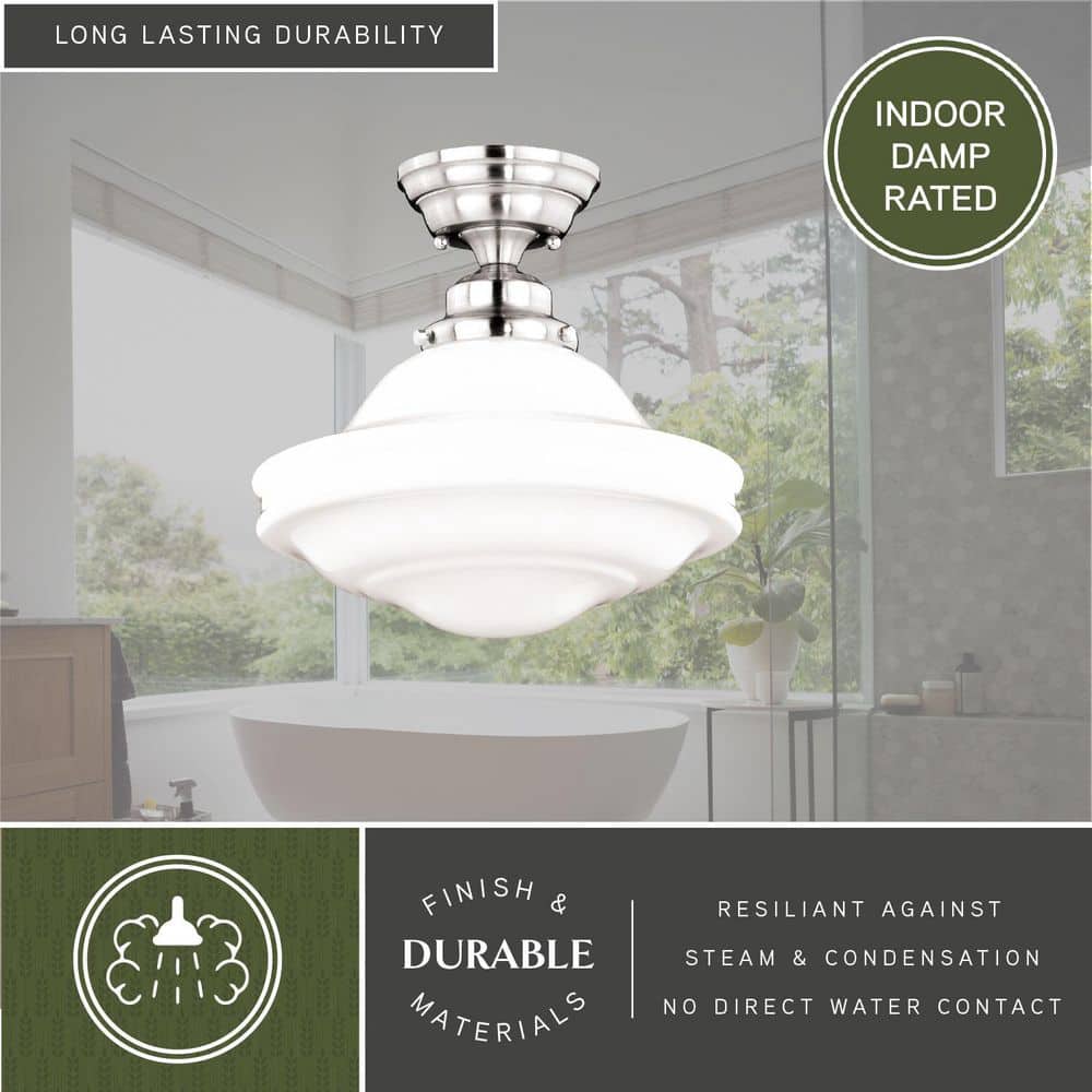 Huntley 12" Satin Nickel Farmhouse Semi Flush Mount Ceiling Light