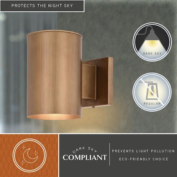 Chiasso 7.25 in. H Warm Brass Outdoor Mid Century Modern 1-Light Outdoor Cylinder Wall Sconce, Dark Sky