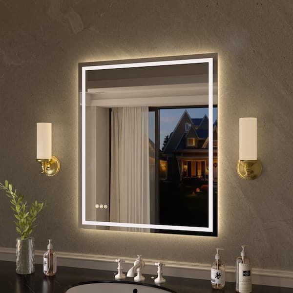 Flicker 30 in. W x 36 in. H Rectangular Frameless Anti-Fog LED Dimmable Wall Bathroom Vanity Mirror in Polished Crystal