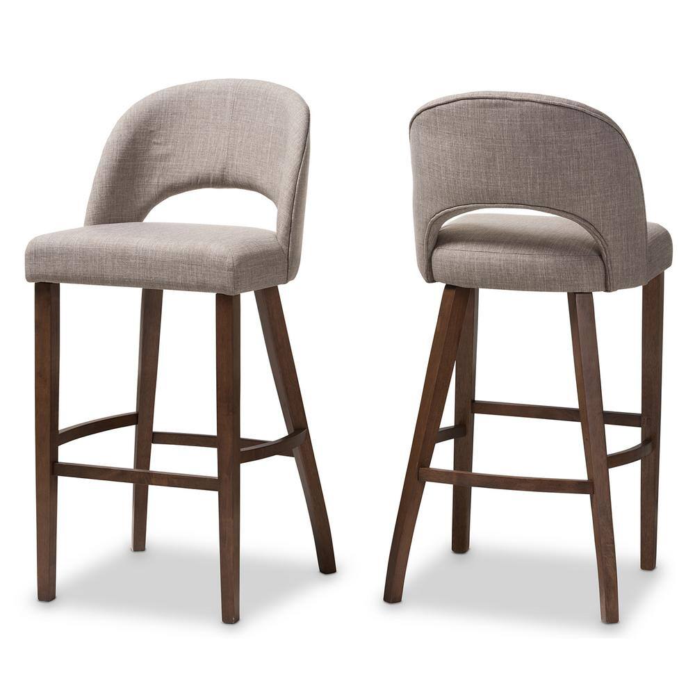 Melrose Light Grey Fabric Walnut Wood Bar Stools, Set of 2
