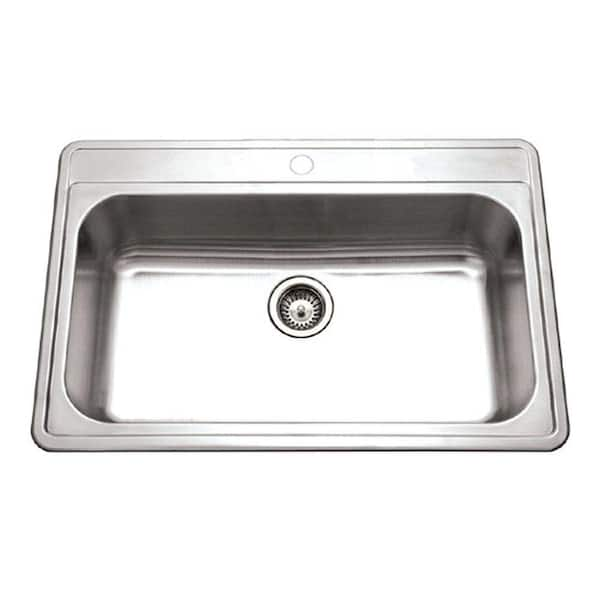 HOUZER Houzer Premier 33 in. Stainless Steel Topmount 1-hole Single Bowl Kitchen Sink with Strainer - PGS-3122-1-1