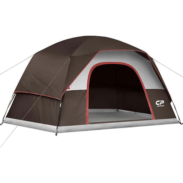 Zeus & Ruta 11 ft. x 7 ft. 6 -Person Dome Tents for Camping, Waterproof Windproof Backpacking Tent With Large Mesh Windows in Brown