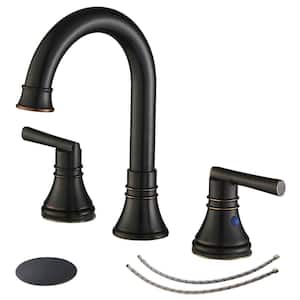 8 in. Widespread Double Handle Bathroom Faucet with Pop-Up Drain 3 Hole Brass Bathroom Vanity Taps in Oil Rubbed Bronze