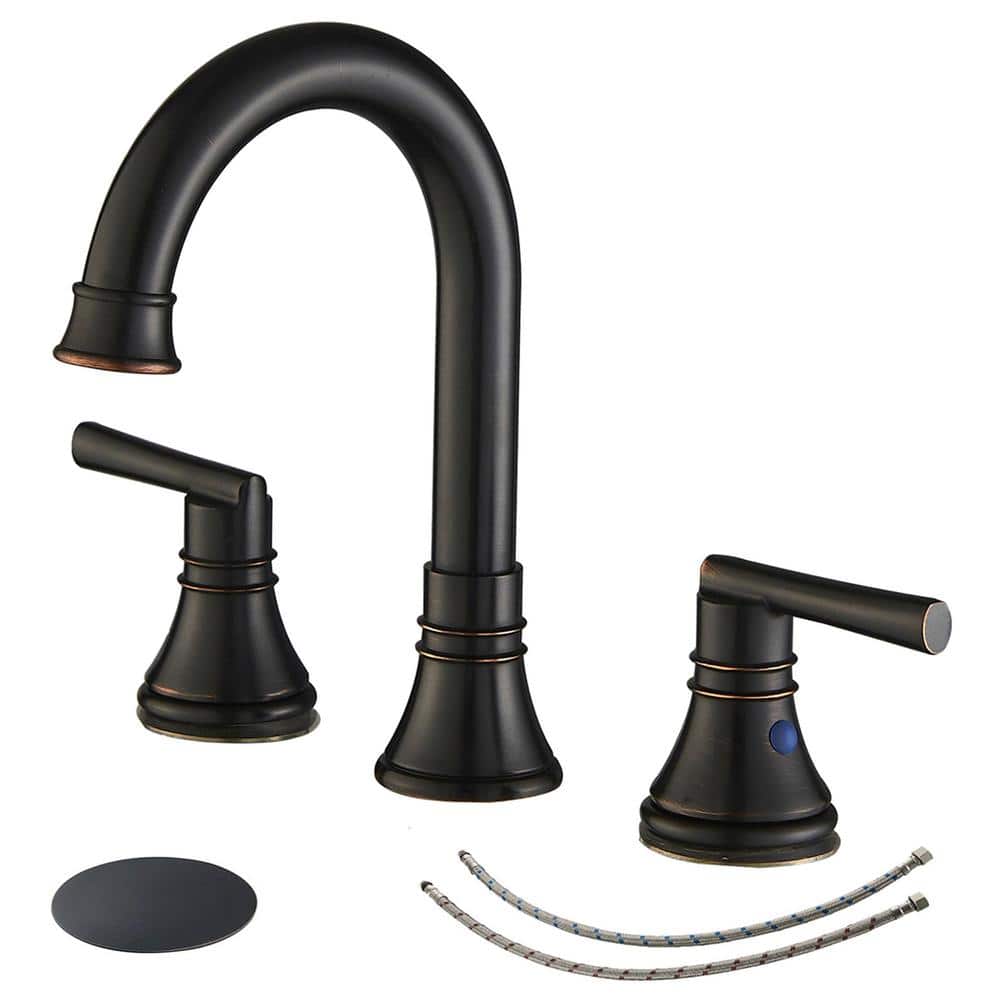 8 in. Widespread Double Handle Bathroom Faucet with Pop-Up Drain 3 Hole Bra