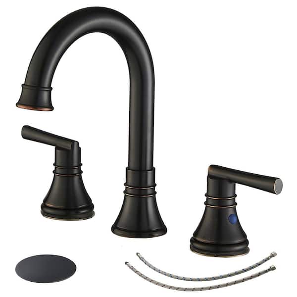 Unbranded 8 in. Widespread Double Handle Bathroom Faucet with Pop-Up Drain 3 Hole Brass Bathroom Vanity Taps in Oil Rubbed Bronze