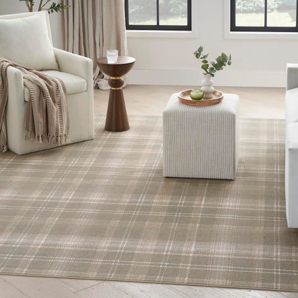 Grafix Olive 6 ft. x 9 ft. Plaid Contemporary Area Rug